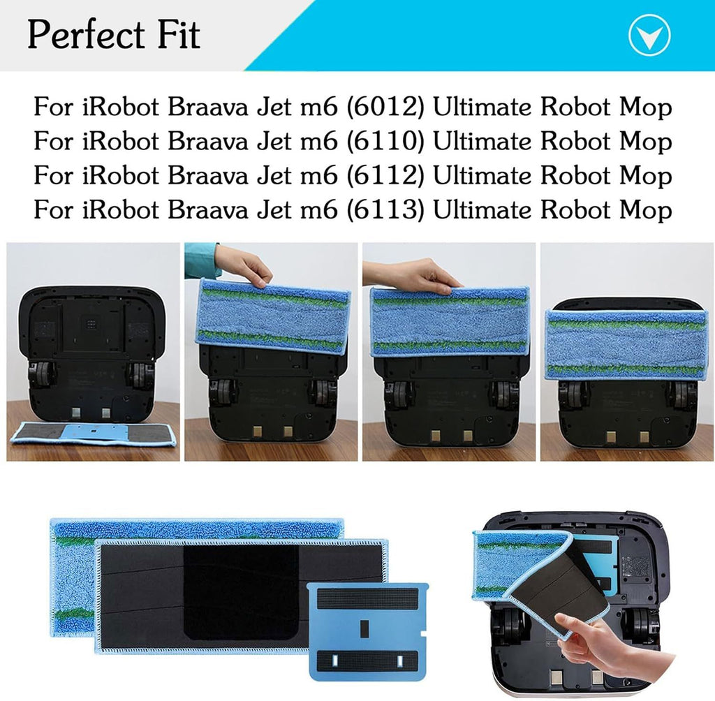 8 Pack Upgraded M6 Wet Mopping Pads or iRobot Braava Jet M6 Series (6110) (6012) (6112) (6113) Ultimate Robot Mops, New Sticky Design, Detachable, Washable and Reusable M6 Pads Accessories Parts