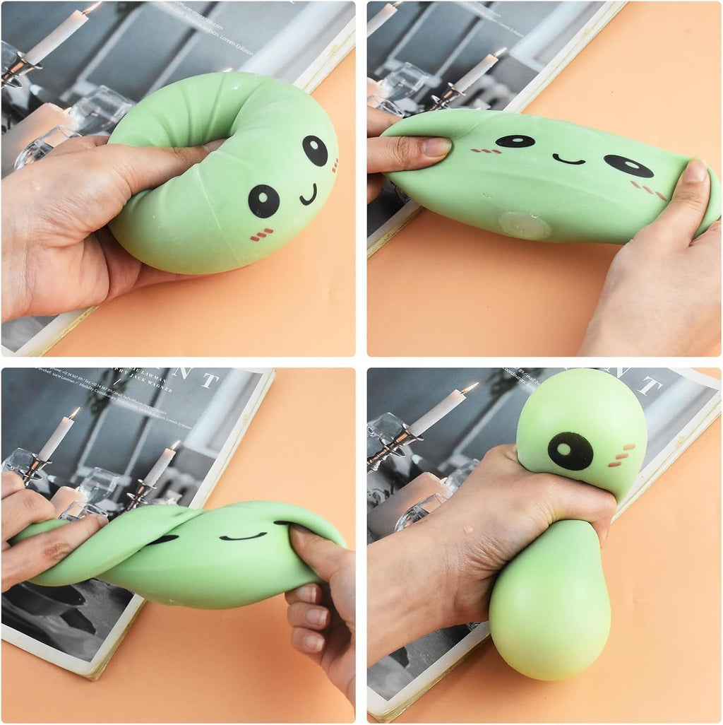Giant Glitter Smiling face Colorful Dumpling Stress Balls Fidget Sensory Toy,Squeeze Dough Ball Stress Relief Hand Toy,Bun with Food Steamer Stretchy Desk Toys (Green)