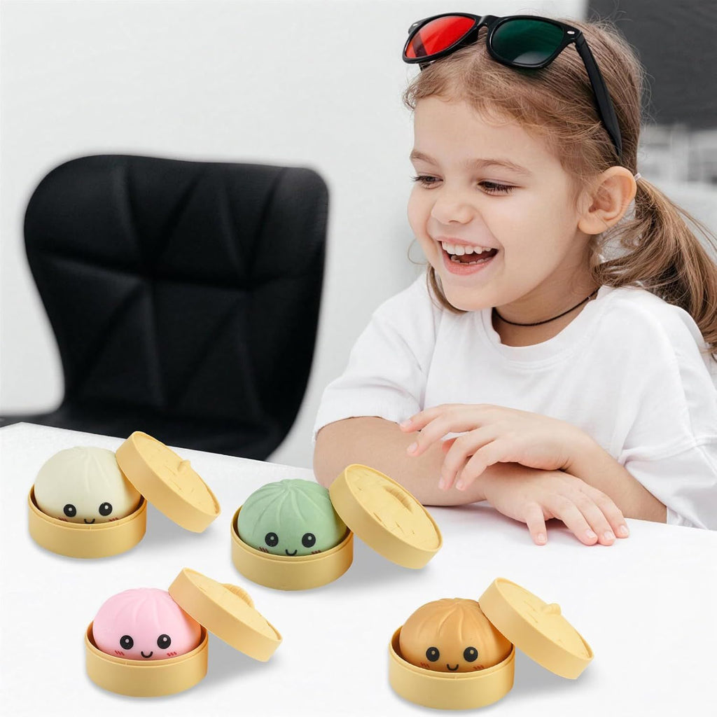 Giant Glitter Smiling face Colorful Dumpling Stress Balls Fidget Sensory Toy,Squeeze Dough Ball Stress Relief Hand Toy,Bun with Food Steamer Stretchy Desk Toys (Green)