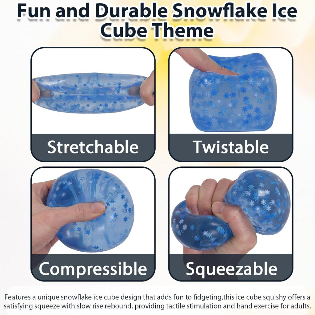 Snowflake Ice Cube Squishy Toy, Big Size 7cm Stress Relief Fidget Toys for Adults, Sensory Squishy Toys for Anxiety Relief and Focus, Soft Slow Rise Squeeze Toy for Stress (Blue)
