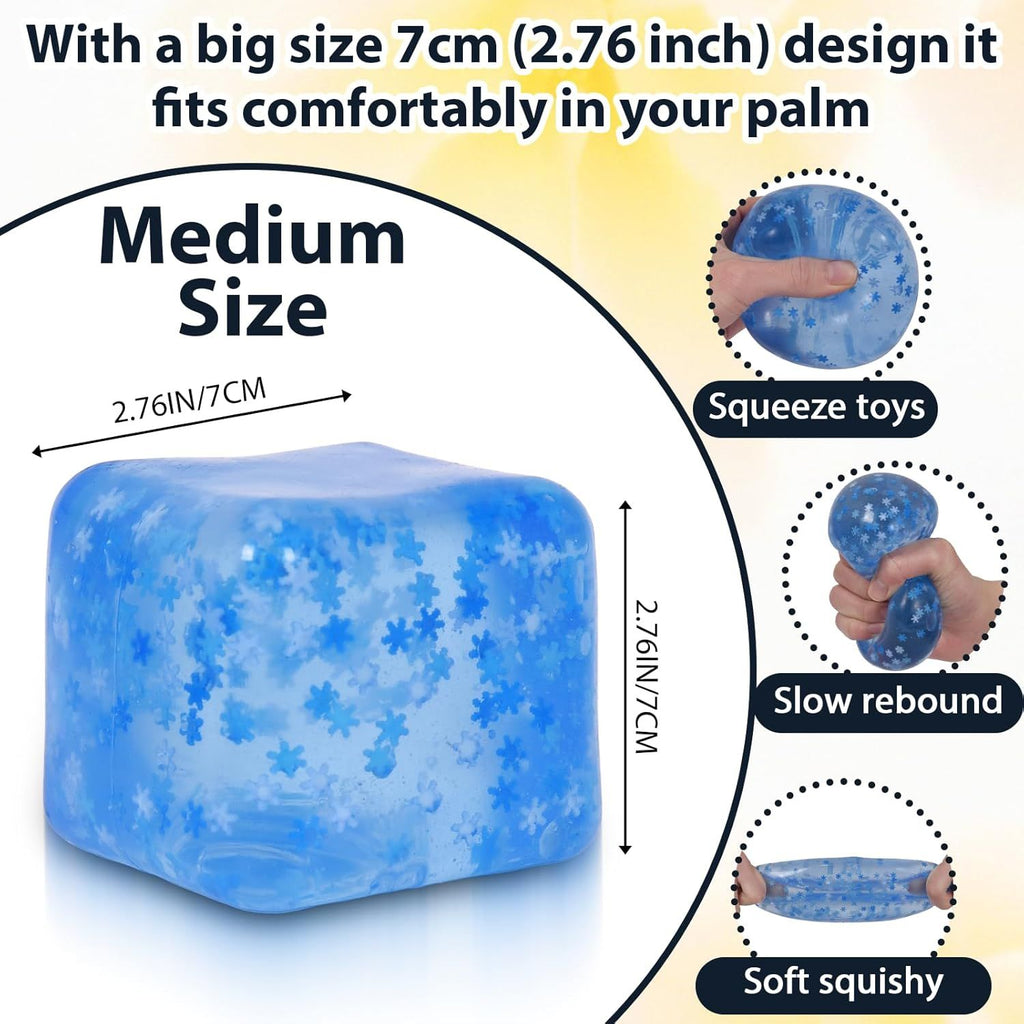Snowflake Ice Cube Squishy Toy, Big Size 7cm Stress Relief Fidget Toys for Adults, Sensory Squishy Toys for Anxiety Relief and Focus, Soft Slow Rise Squeeze Toy for Stress (Blue)