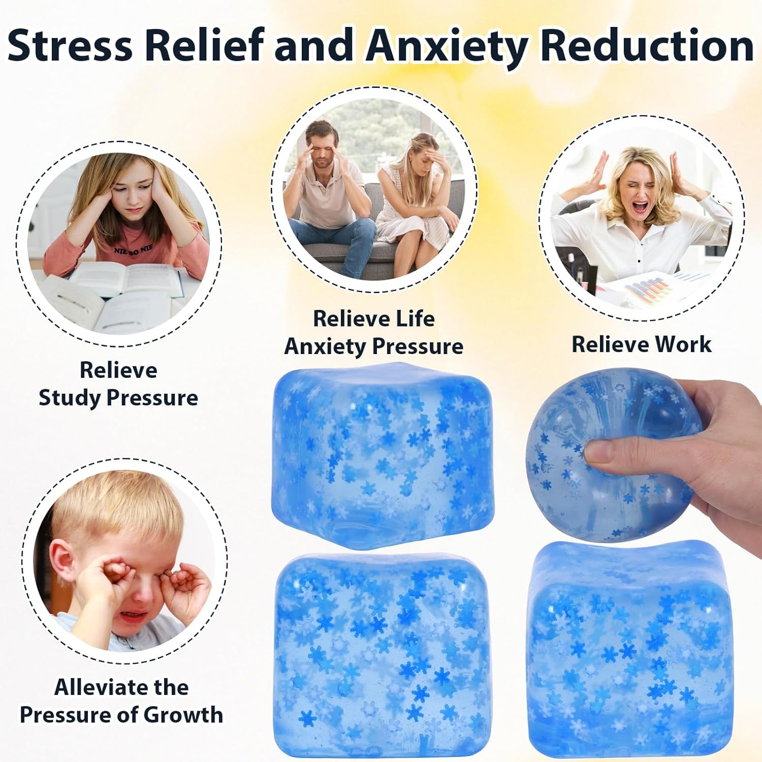 Snowflake Ice Cube Squishy Toy, Big Size 7cm Stress Relief Fidget Toys for Adults, Sensory Squishy Toys for Anxiety Relief and Focus, Soft Slow Rise Squeeze Toy for Stress (Blue)