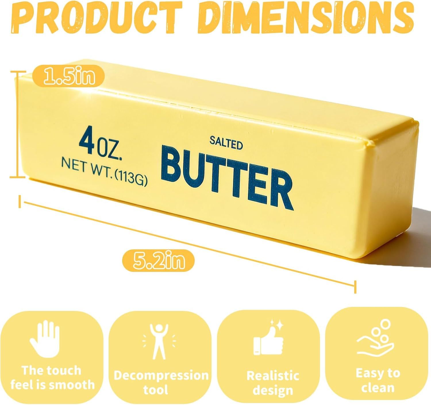 Slow Rebound Cute Butter Squeeze Stress Balls, 2026 New Realistic Soft Butter Stick Fidget Toy,Slow Rising Portable Squishy for Adults Anxiety & Stress Relief, Sensory Gifts for Office, Home（1pcs）