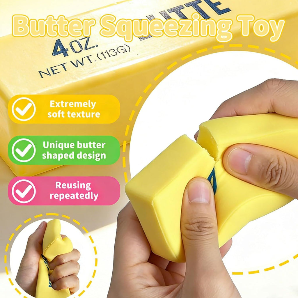 Slow Rebound Cute Butter Squeeze Stress Balls, 2026 New Realistic Soft Butter Stick Fidget Toy,Slow Rising Portable Squishy for Adults Anxiety & Stress Relief, Sensory Gifts for Office, Home（1pcs）