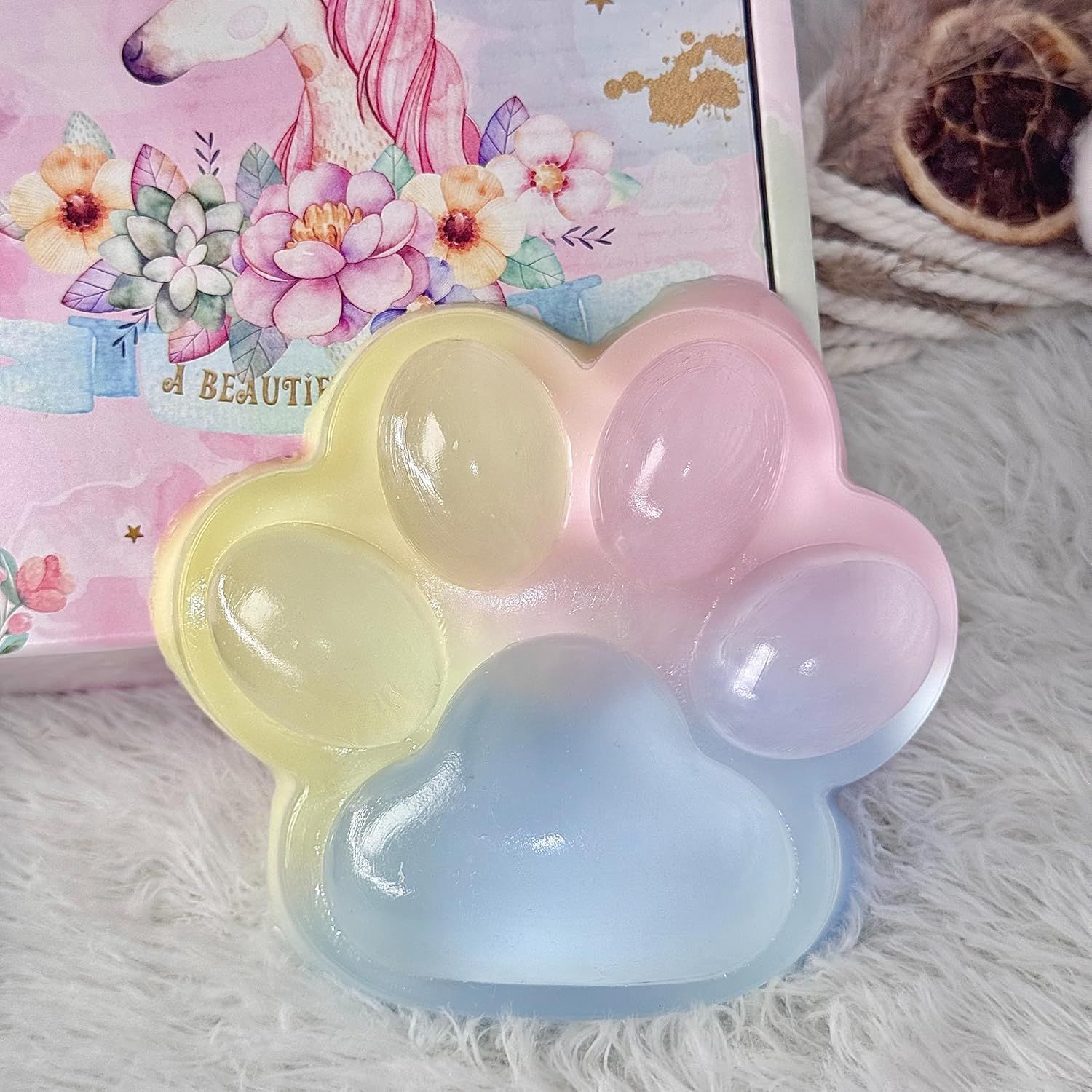 Big Taba Squishy Cat Paw, 5 in Large Paw Squeeze Toy for Stress Relief and Relax, Sticky Squishies Fidget Toys for Party Favors Novelty Things Birthday Gift (Tri-Color)