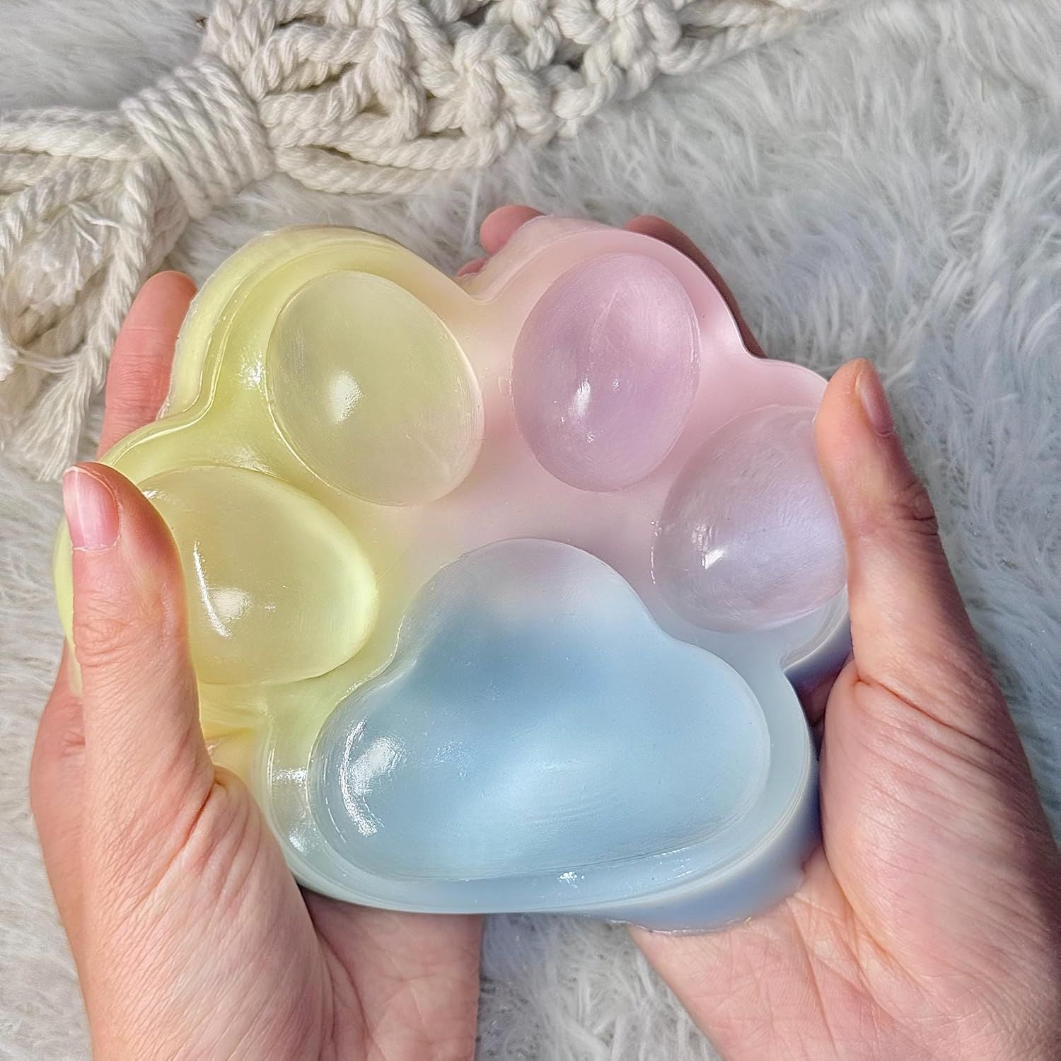 Big Taba Squishy Cat Paw, 5 in Large Paw Squeeze Toy for Stress Relief and Relax, Sticky Squishies Fidget Toys for Party Favors Novelty Things Birthday Gift (Tri-Color)