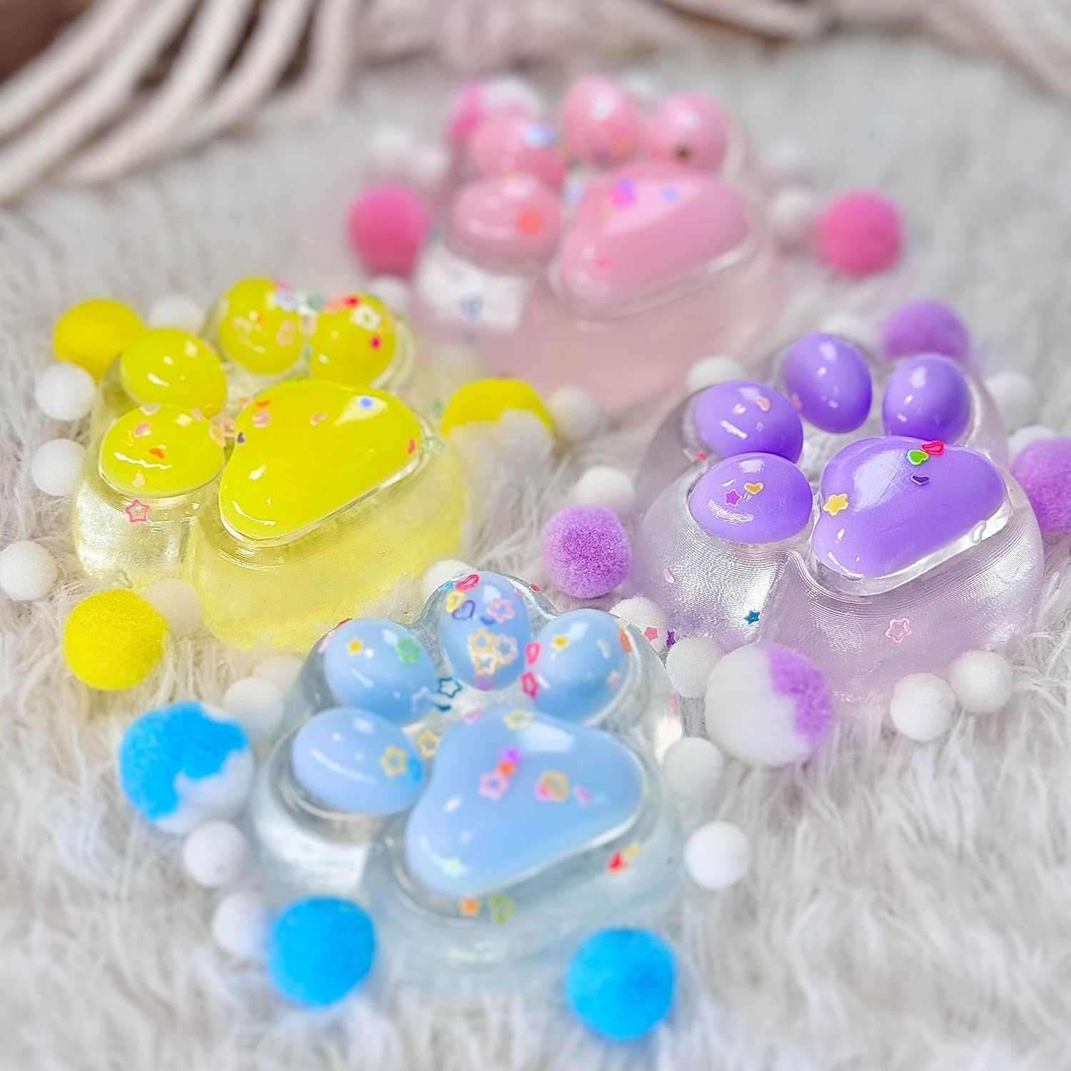 4Pcs Taba Squishy Paw, Transparent Cat Paw Squishy for Stress Relief and Relax, Soft Squeeze Fidget Toys for Party Favors Novelty Things Birthday Gift