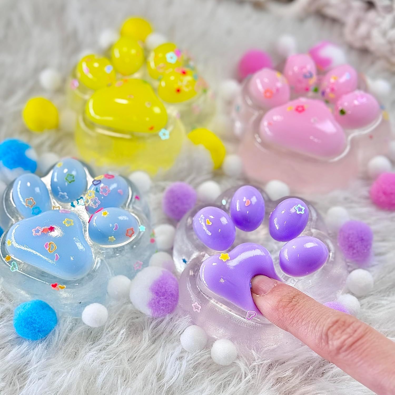 4Pcs Taba Squishy Paw, Transparent Cat Paw Squishy for Stress Relief and Relax, Soft Squeeze Fidget Toys for Party Favors Novelty Things Birthday Gift