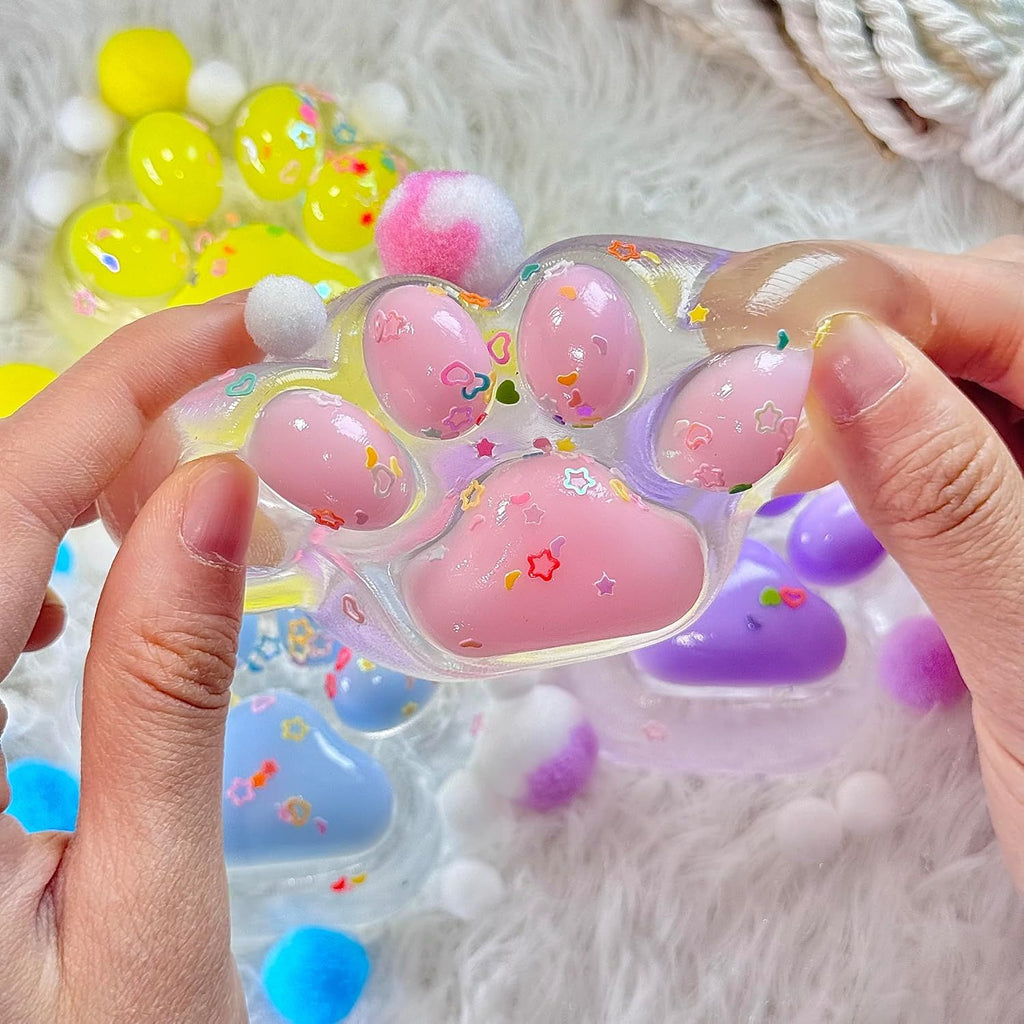 4Pcs Taba Squishy Paw, Transparent Cat Paw Squishy for Stress Relief and Relax, Soft Squeeze Fidget Toys for Party Favors Novelty Things Birthday Gift