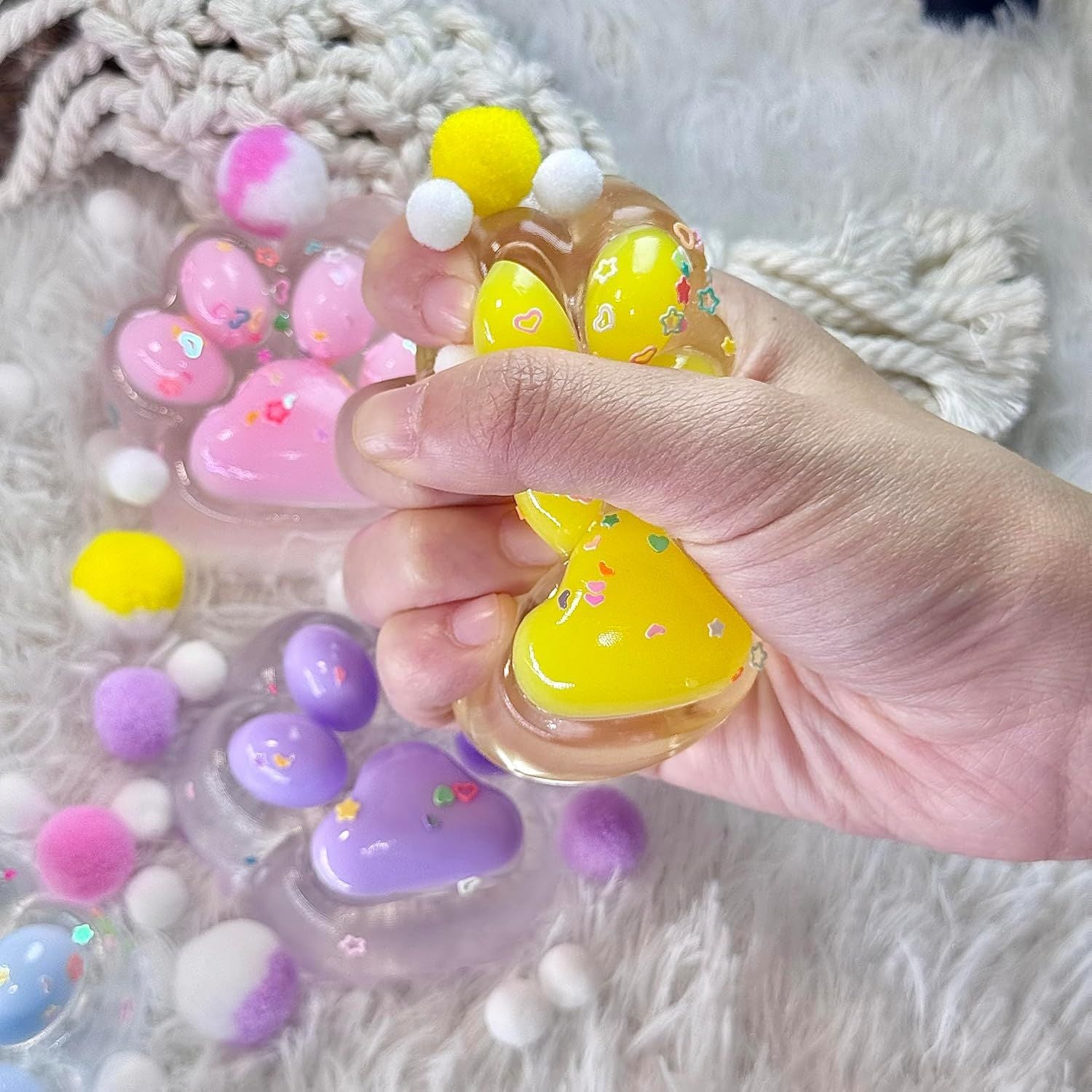 4Pcs Taba Squishy Paw, Transparent Cat Paw Squishy for Stress Relief and Relax, Soft Squeeze Fidget Toys for Party Favors Novelty Things Birthday Gift