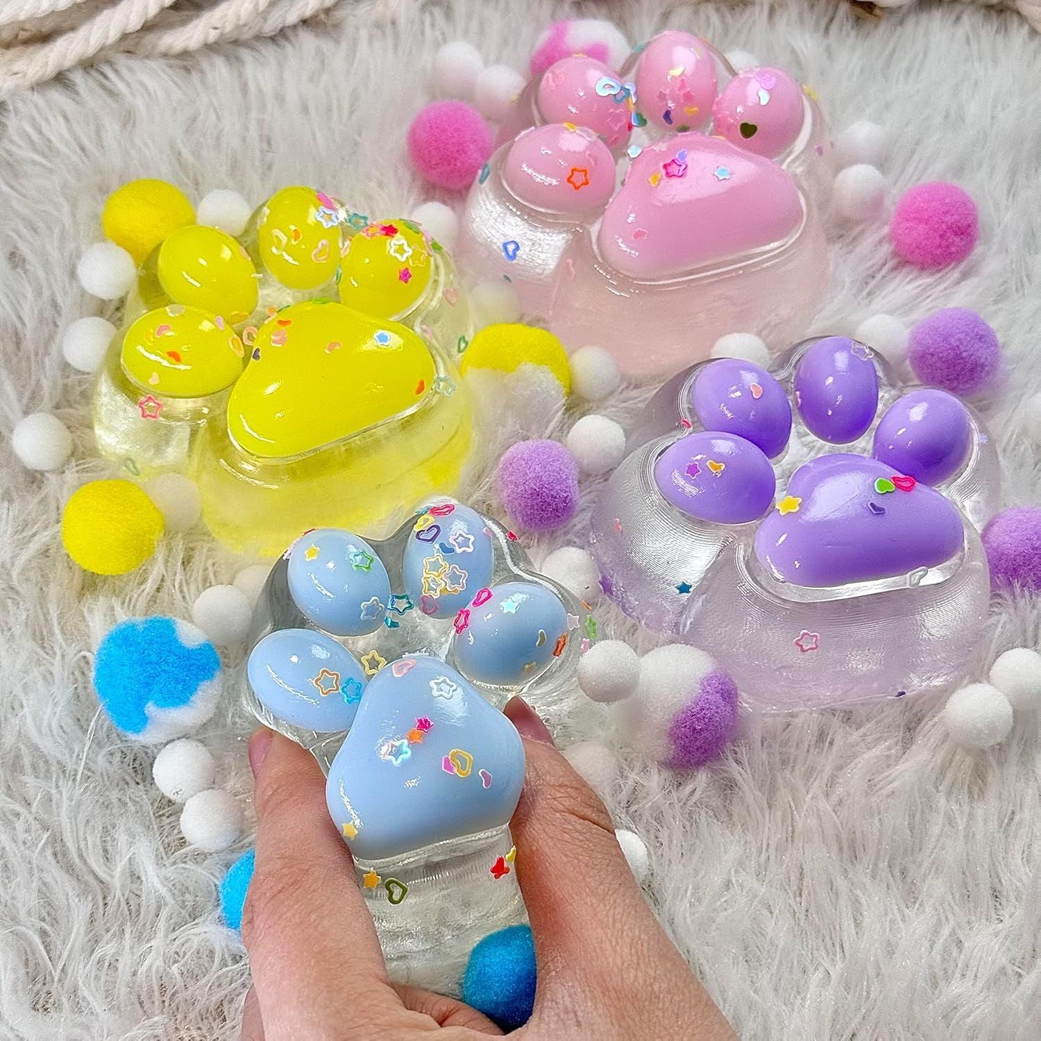 4Pcs Taba Squishy Paw, Transparent Cat Paw Squishy for Stress Relief and Relax, Soft Squeeze Fidget Toys for Party Favors Novelty Things Birthday Gift