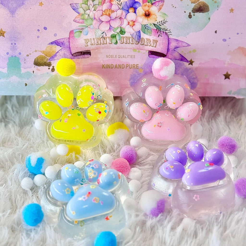 4Pcs Taba Squishy Paw, Transparent Cat Paw Squishy for Stress Relief and Relax, Soft Squeeze Fidget Toys for Party Favors Novelty Things Birthday Gift