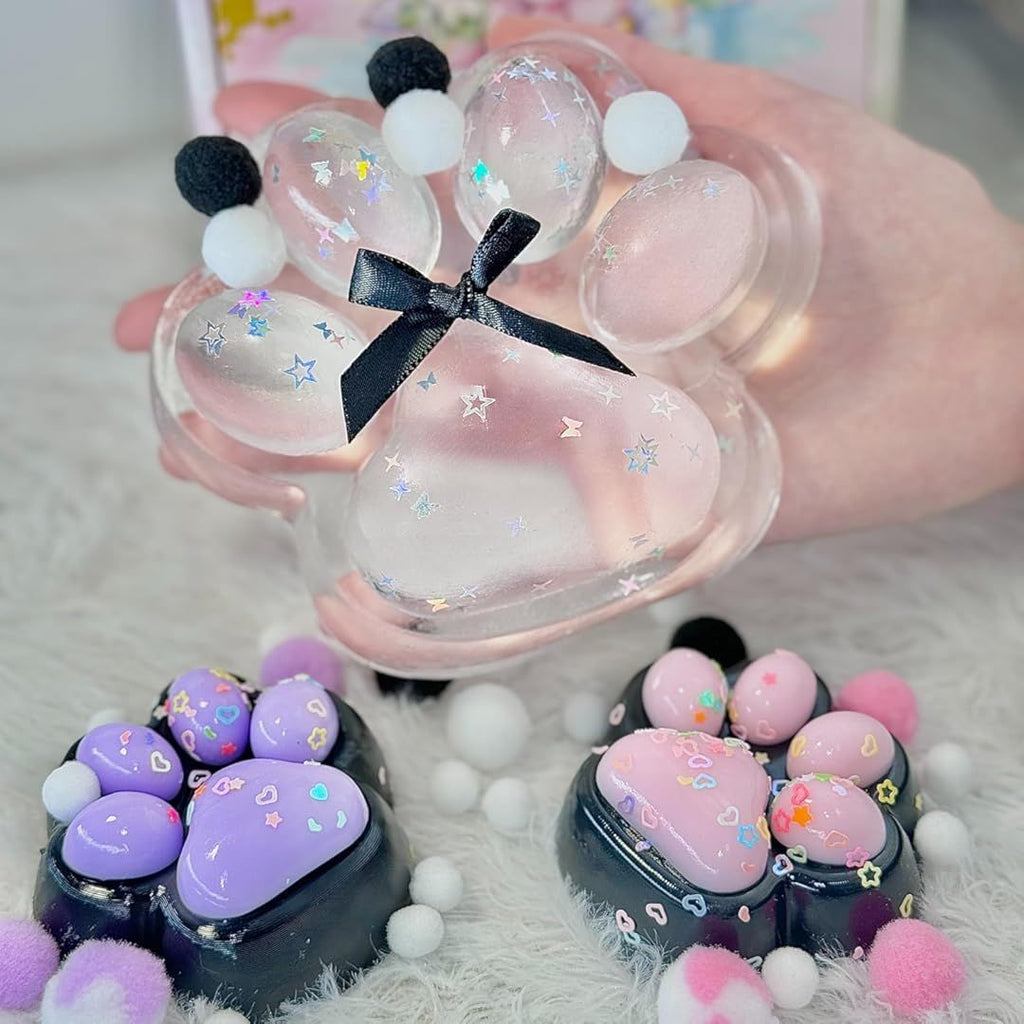 3 Pcs Taba Squishy Cat Paw Big 5 in Squeeze Toys, Large Transparent Cat Paw Squishy Toys Pack, Squeeze Toy for Chill and Stress Relief, Birthday Gift Present, Squeeze Toys for Adults