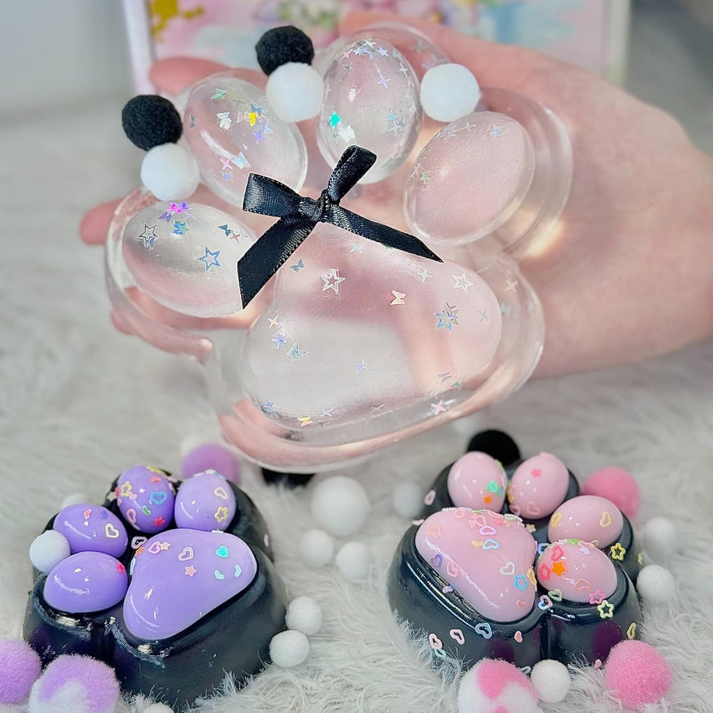 3 Pcs Taba Squishy Cat Paw Big 5 in Squeeze Toys, Large Transparent Cat Paw Squishy Toys Pack, Squeeze Toy for Chill and Stress Relief, Birthday Gift Present, Squeeze Toys for Adults