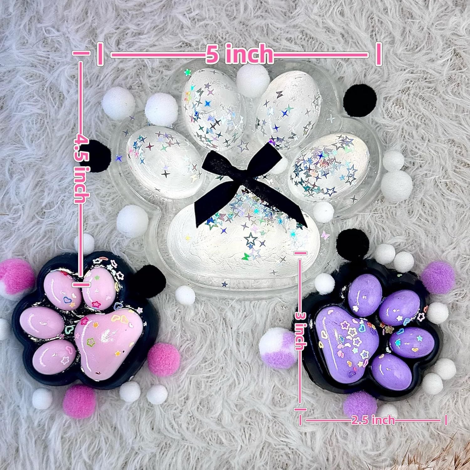 3 Pcs Taba Squishy Cat Paw Big 5 in Squeeze Toys, Large Transparent Cat Paw Squishy Toys Pack, Squeeze Toy for Chill and Stress Relief, Birthday Gift Present, Squeeze Toys for Adults