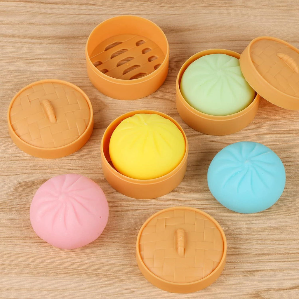 5 PCS Colorful Dumpling Stress Balls Fidget Sensory Toy,Squeeze Dough Ball Stress Relief Hand Toy,Bun with Food Steamer Stretchy Desk Toys