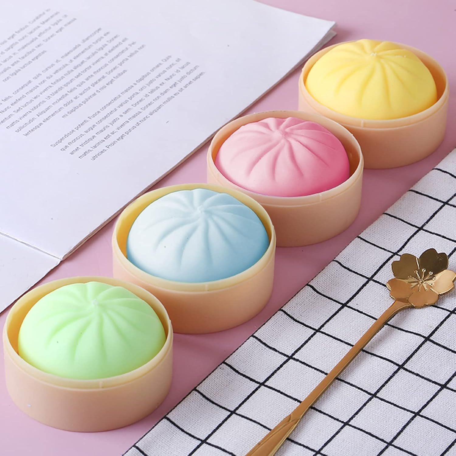 5 PCS Colorful Dumpling Stress Balls Fidget Sensory Toy,Squeeze Dough Ball Stress Relief Hand Toy,Bun with Food Steamer Stretchy Desk Toys