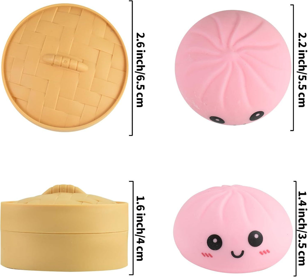 4 PCS Smiling face Colorful Dumpling Stress Balls Fidget Sensory Toy,Squeeze Dough Ball Stress Relief Hand Toy,Bun with Food Steamer Stretchy Desk Toys