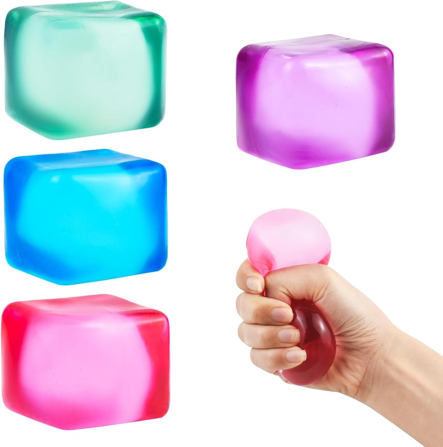 4 PCS Colorful Stress Cube - Sensory Fidget Squeeze Toy with Super Solid Squish-Slow Rising Ice Cube Stress Balls-Stress Relief Hand Toy-2.16" Cube