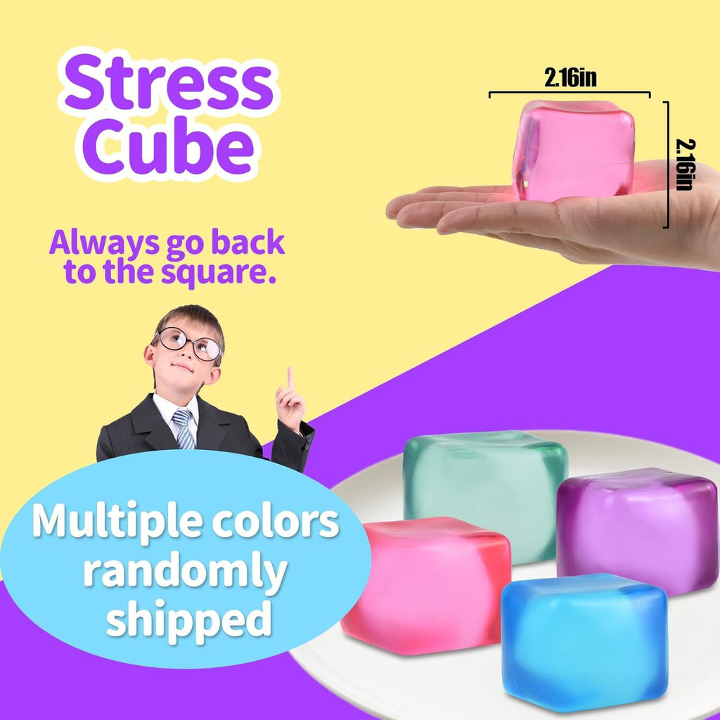 4 PCS Colorful Stress Cube - Sensory Fidget Squeeze Toy with Super Solid Squish-Slow Rising Ice Cube Stress Balls-Stress Relief Hand Toy-2.16" Cube