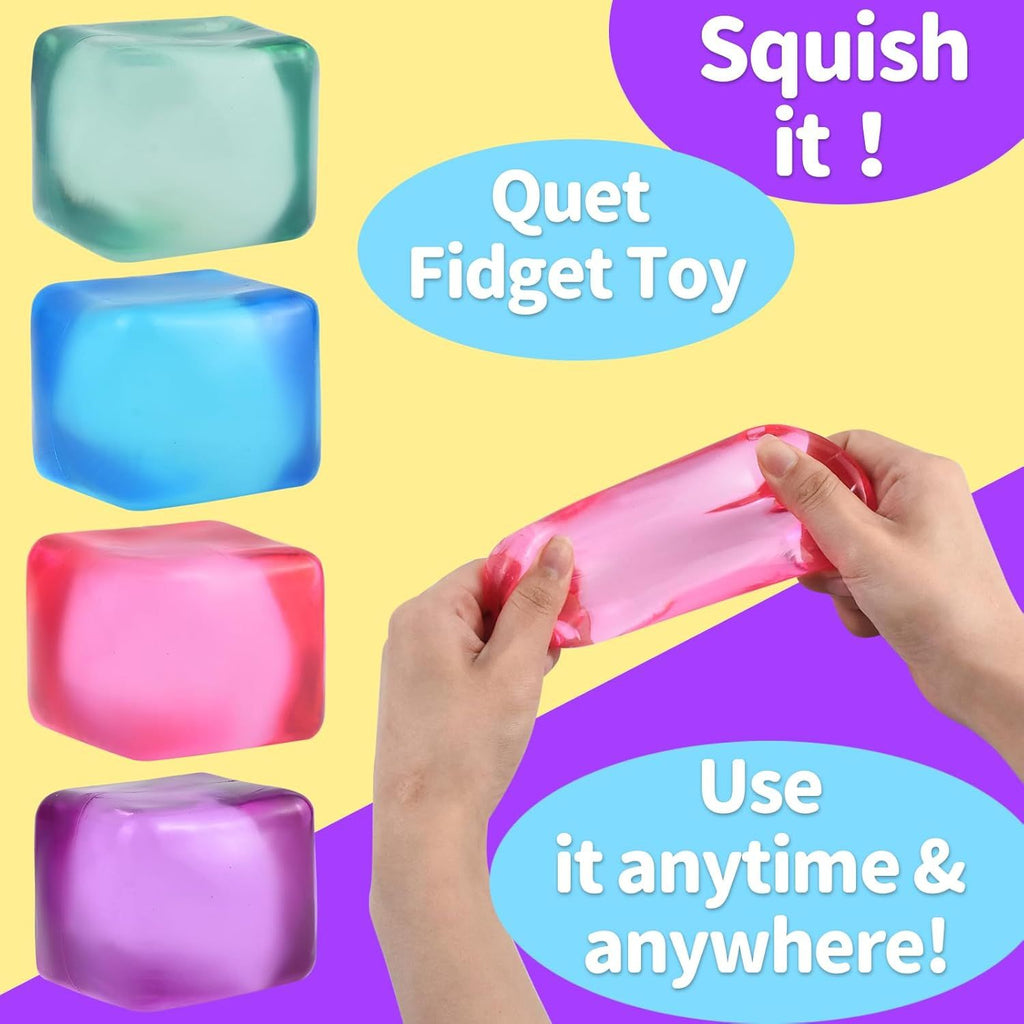 4 PCS Colorful Stress Cube - Sensory Fidget Squeeze Toy with Super Solid Squish-Slow Rising Ice Cube Stress Balls-Stress Relief Hand Toy-2.16" Cube