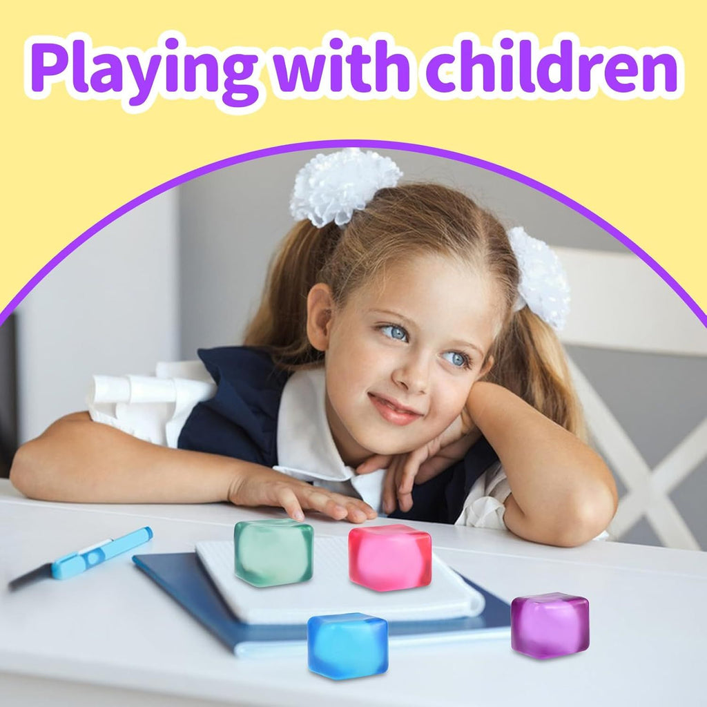 4 PCS Colorful Stress Cube - Sensory Fidget Squeeze Toy with Super Solid Squish-Slow Rising Ice Cube Stress Balls-Stress Relief Hand Toy-2.16" Cube