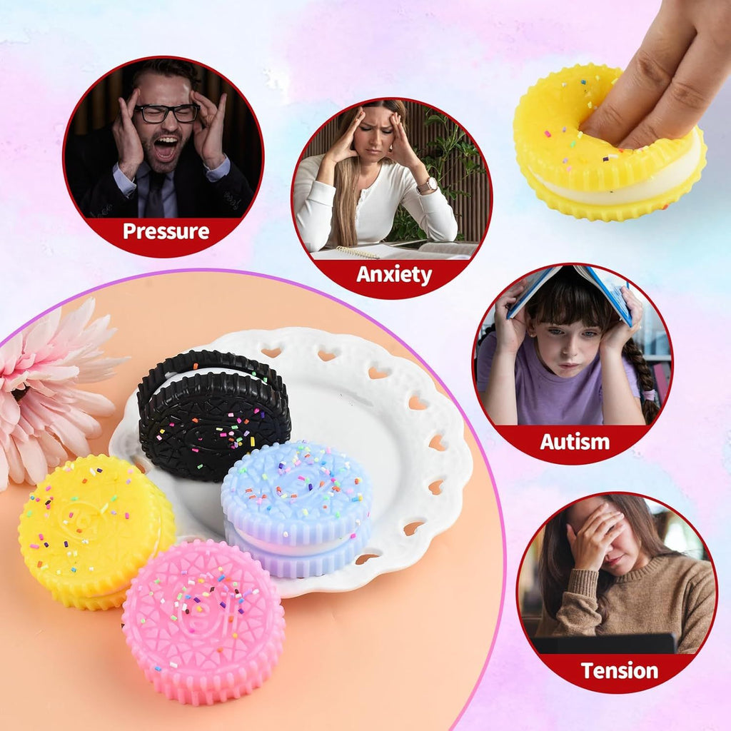 8 PCS Colorful Cookies Squish Fidget Toys - Sensory Fidget Squeeze Toy- Party Favors Gifts Stress Balls-Stress Relief Hand Toy