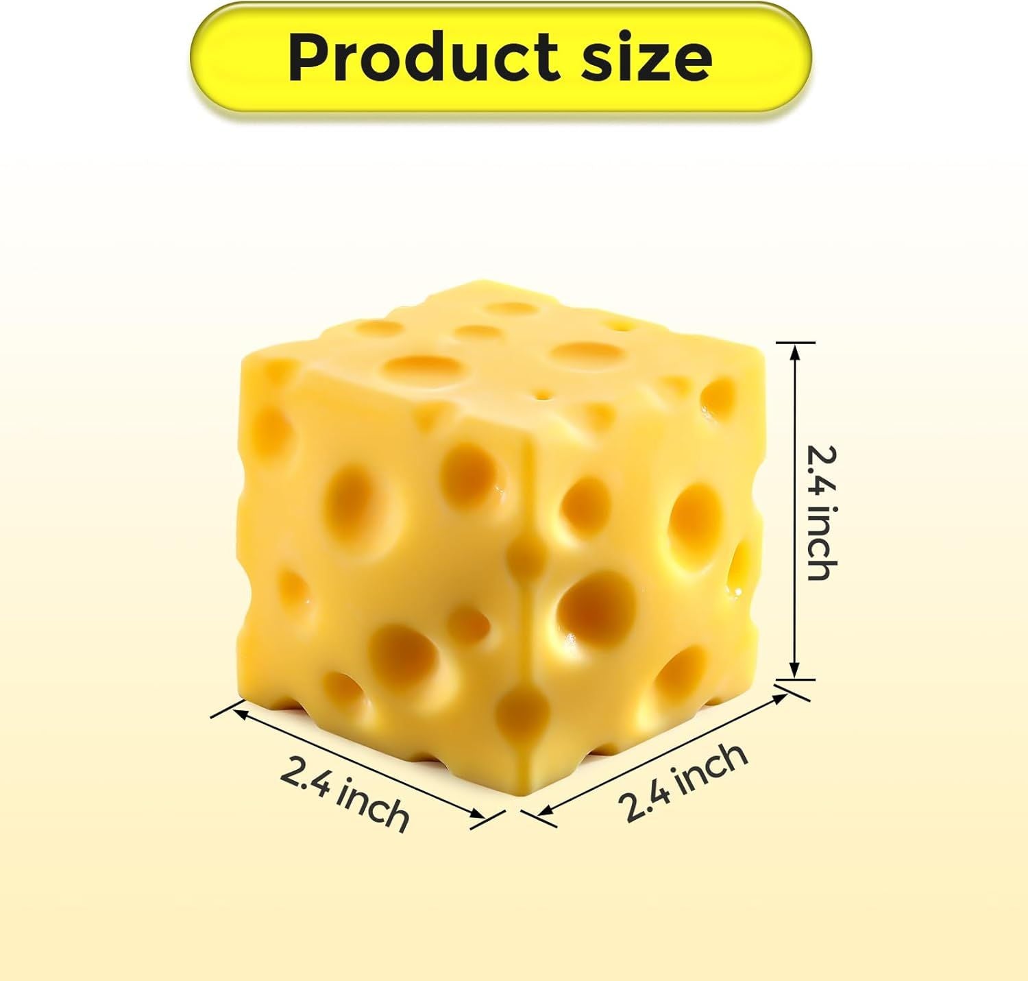 Cheese Squishy Cube Block, Squishy Fidget Toys for Adults & Teens, Easter Basket Stocking Stuffers, Sensory Stress Ball Squeeze Toys for Stress Relief (Yellow 2.4 in)
