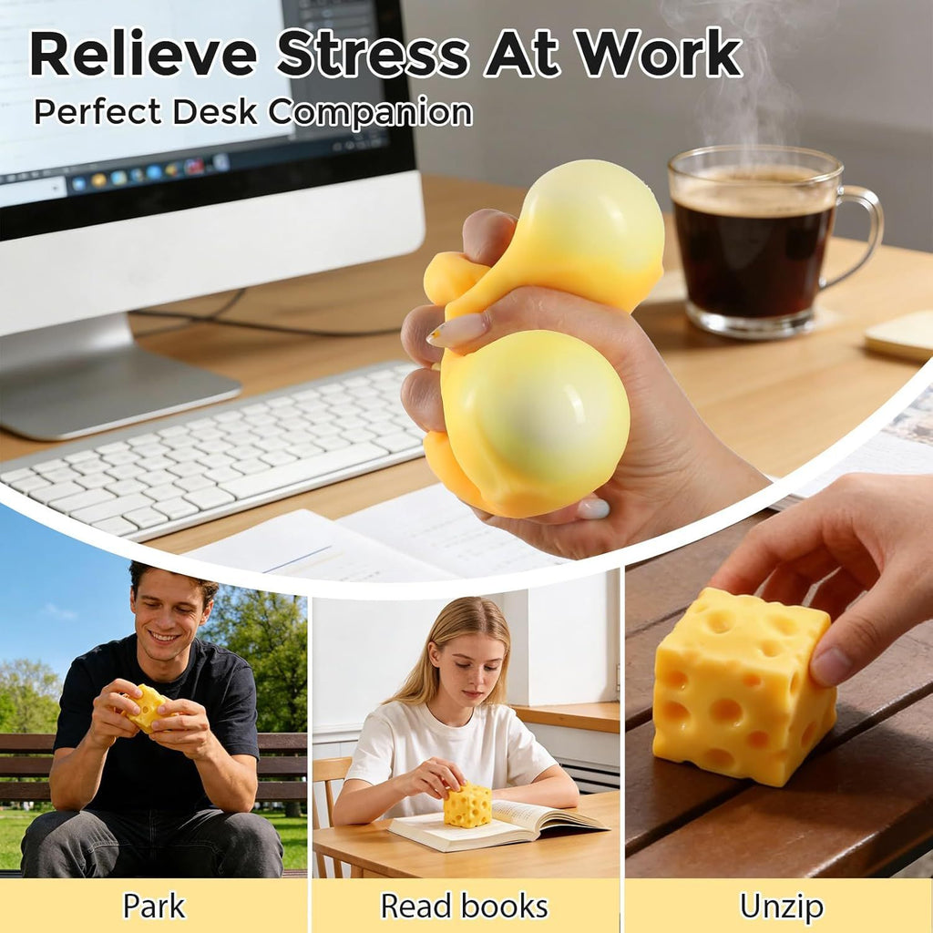 Cheese Squishy Cube Block, Squishy Fidget Toys for Adults & Teens, Easter Basket Stocking Stuffers, Sensory Stress Ball Squeeze Toys for Stress Relief (Yellow 2.4 in)