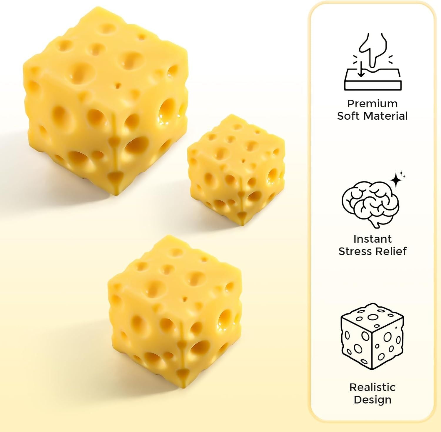 Cheese Squishy Cube Block, Squishy Fidget Toys for Adults & Teens, Easter Basket Stocking Stuffers, Sensory Stress Ball Squeeze Toys for Stress Relief (Yellow 2.4 in)