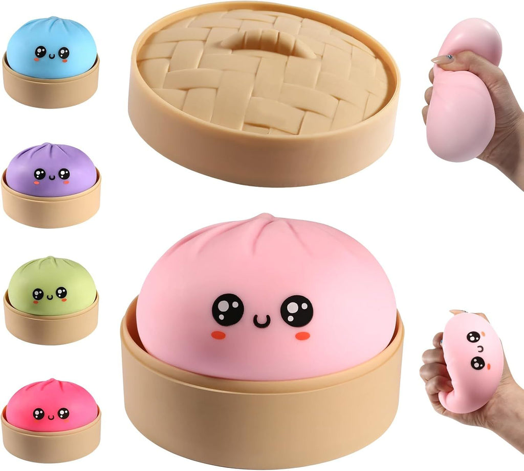 Dumpling Squishy, Dumpling Squishy Mystery Box, Cute Big Squishy Dumpling Stress Ball Fidget Sensory Toy for Adults Anxiety Relief, Novelty Squeeze Ball for Office Desk (Pink)