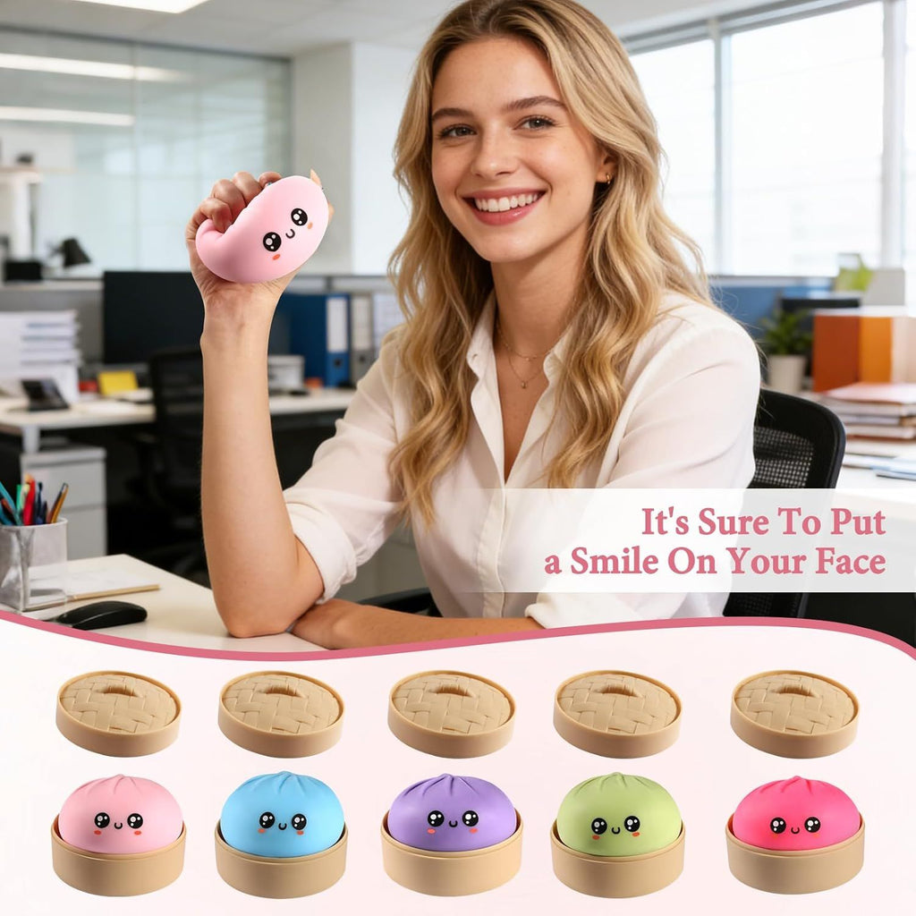 Dumpling Squishy, Dumpling Squishy Mystery Box, Cute Big Squishy Dumpling Stress Ball Fidget Sensory Toy for Adults Anxiety Relief, Novelty Squeeze Ball for Office Desk (Pink)