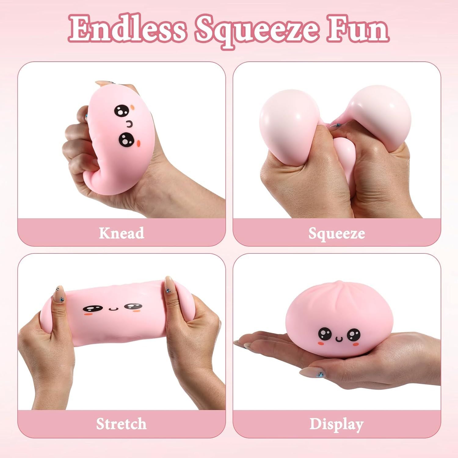Dumpling Squishy, Dumpling Squishy Mystery Box, Cute Big Squishy Dumpling Stress Ball Fidget Sensory Toy for Adults Anxiety Relief, Novelty Squeeze Ball for Office Desk (Pink)