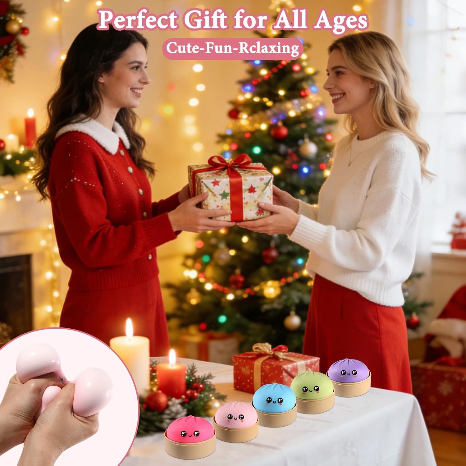 Dumpling Squishy, Dumpling Squishy Mystery Box, Cute Big Squishy Dumpling Stress Ball Fidget Sensory Toy for Adults Anxiety Relief, Novelty Squeeze Ball for Office Desk (Pink)