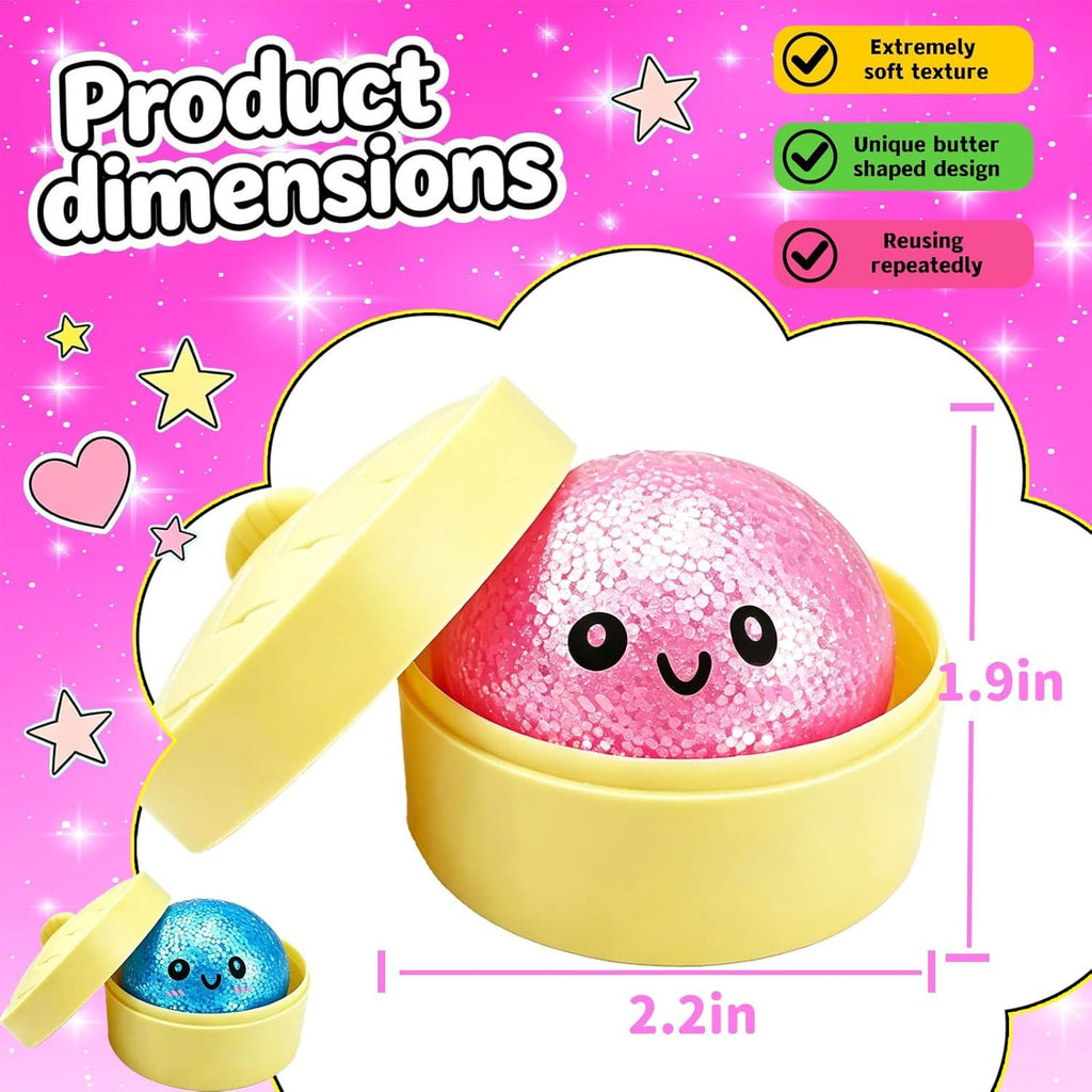 2PCS Mini Glitter Dumpling Squishy, 2026 Upgrade Dumling Mystery Box, Colorful Dumplings Stress Balls Fidget Sensory, Fidget Squeeze Toy for Holiday & Birthday Gifts (Blue+Pink)