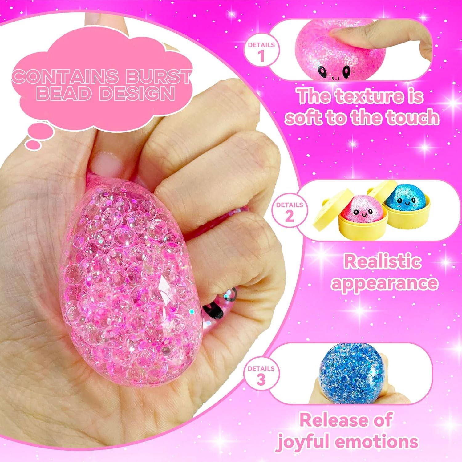 2PCS Mini Glitter Dumpling Squishy, 2026 Upgrade Dumling Mystery Box, Colorful Dumplings Stress Balls Fidget Sensory, Fidget Squeeze Toy for Holiday & Birthday Gifts (Blue+Pink)