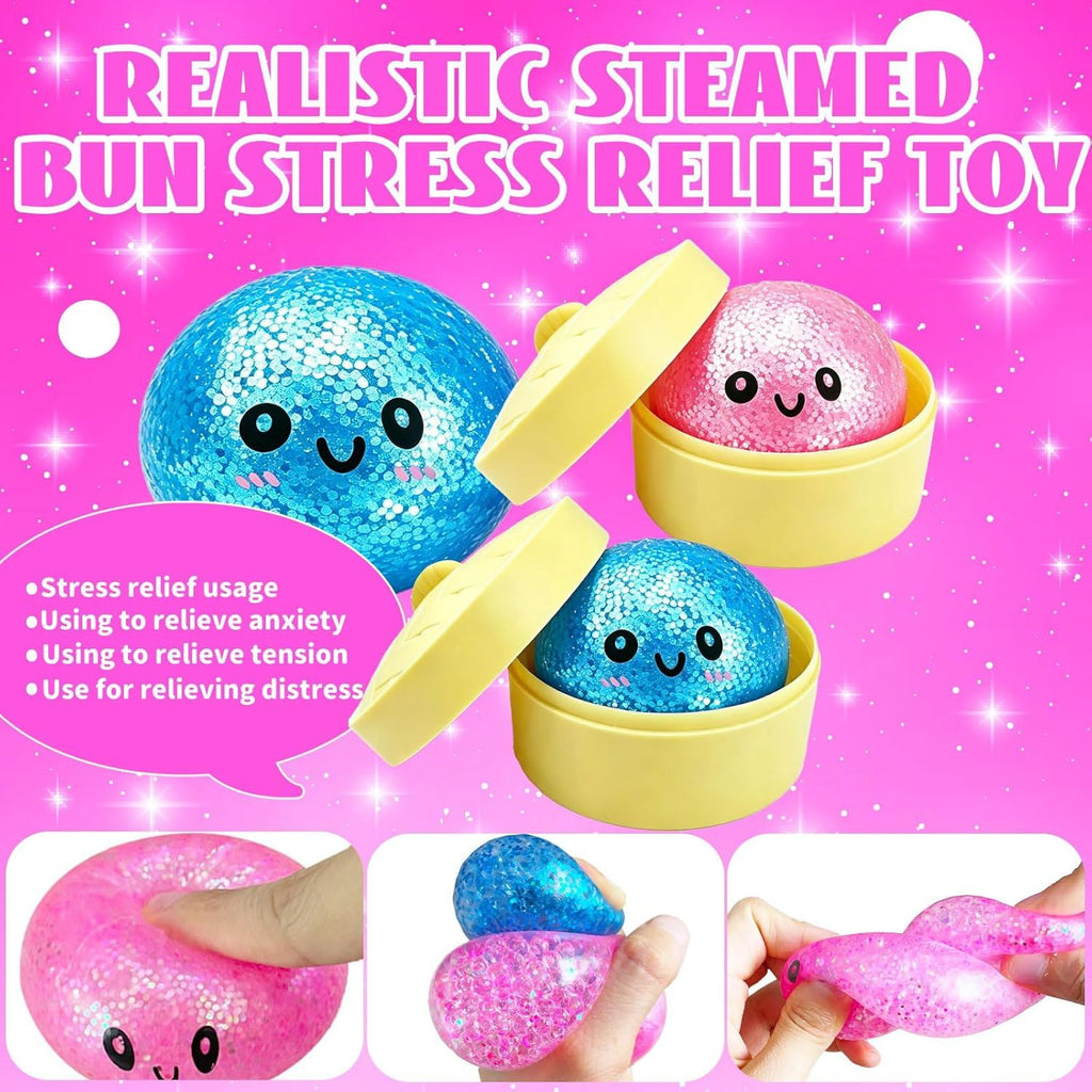 2PCS Mini Glitter Dumpling Squishy, 2026 Upgrade Dumling Mystery Box, Colorful Dumplings Stress Balls Fidget Sensory, Fidget Squeeze Toy for Holiday & Birthday Gifts (Blue+Pink)