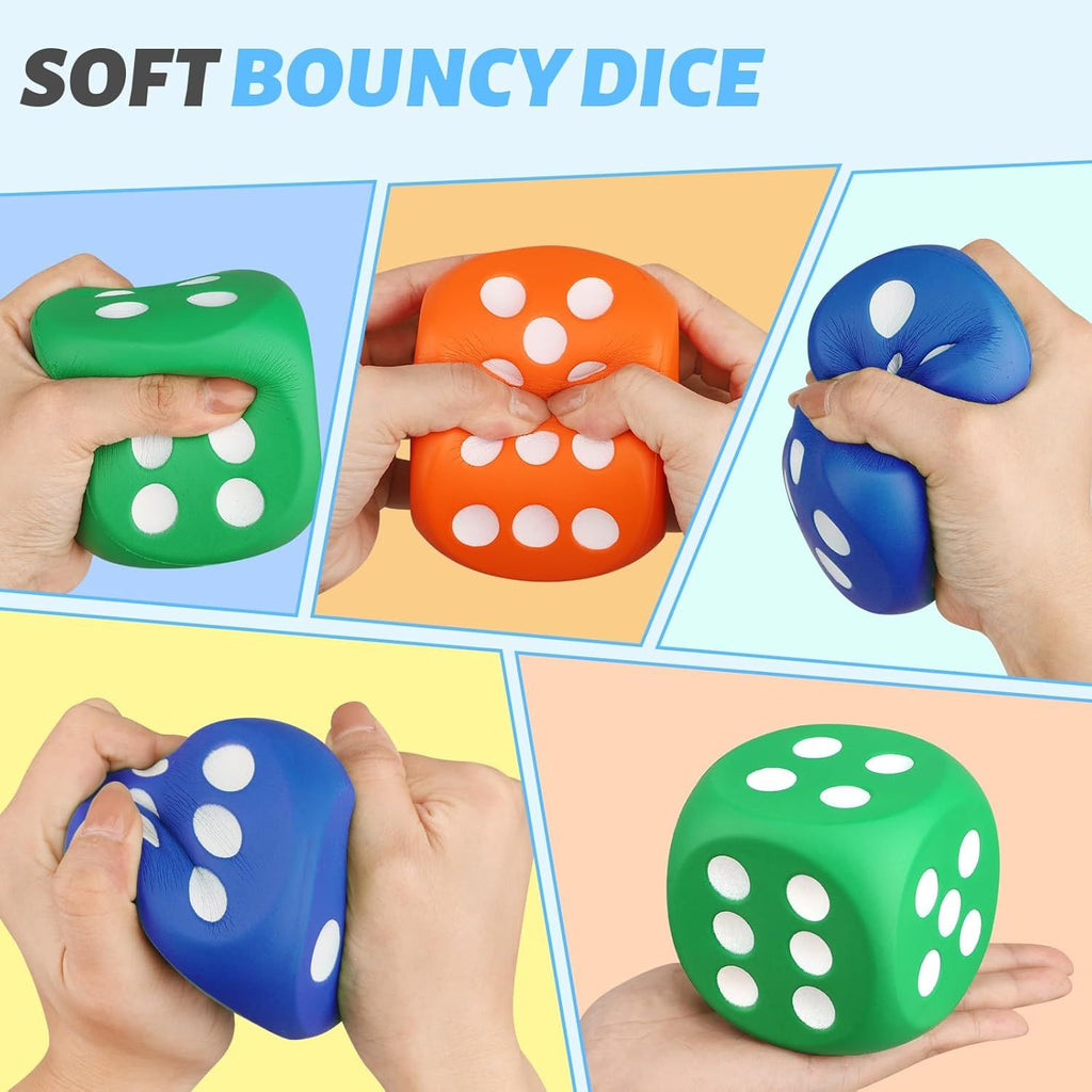 Large 3 Inch Foam Fidget Dice Toys, Jumbo Stress Toy Relief Big Dice, Squeeze Squishy Giant Large Fidgets Cube for Family Board Game Classroom Party Favors Bag Stuffer (3 Pack)