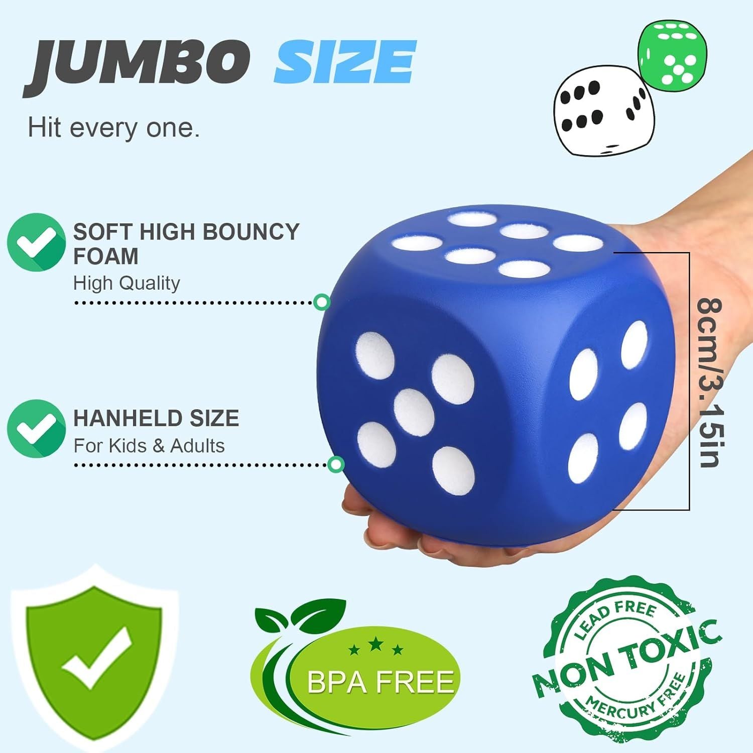 Large 3 Inch Foam Fidget Dice Toys, Jumbo Stress Toy Relief Big Dice, Squeeze Squishy Giant Large Fidgets Cube for Family Board Game Classroom Party Favors Bag Stuffer (3 Pack)