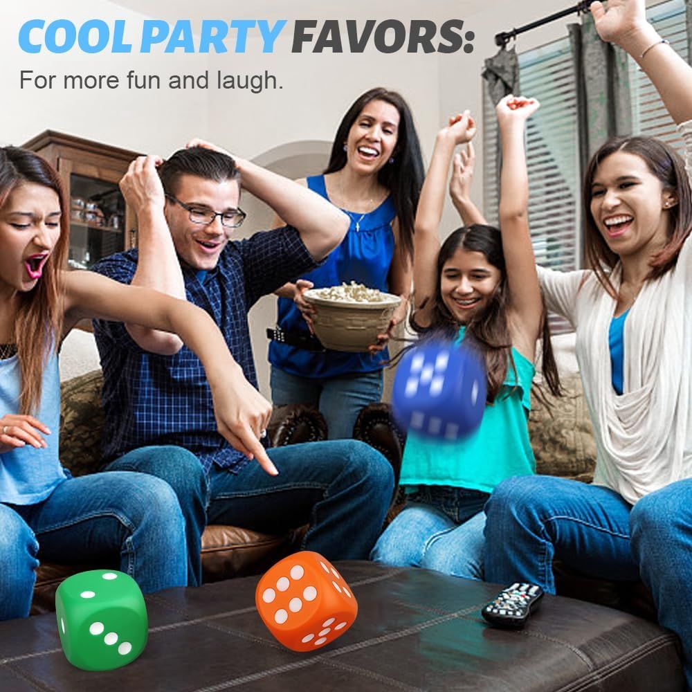 Large 3 Inch Foam Fidget Dice Toys, Jumbo Stress Toy Relief Big Dice, Squeeze Squishy Giant Large Fidgets Cube for Family Board Game Classroom Party Favors Bag Stuffer (3 Pack)