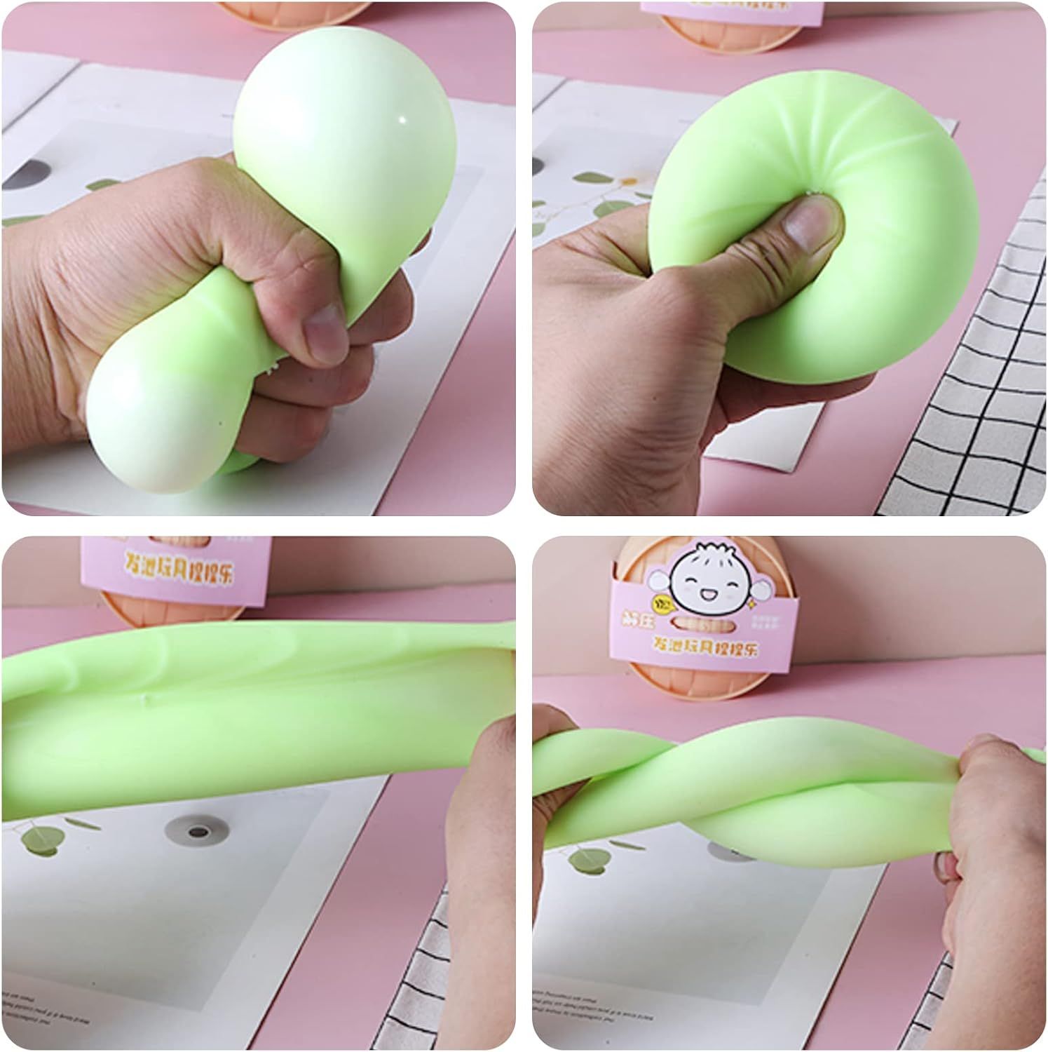 4 PCS Colorful Dumpling Stress Balls Fidget Sensory Toy,Squeeze Dough Ball Stress Relief Hand Toy,Bun with Food Steamer Stretchy Desk Toys