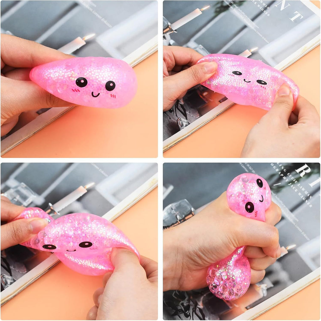 6 PCS Glitter Smiling face Colorful Dumpling Stress Balls Fidget Sensory Toy,Squeeze Dough Ball Stress Relief Hand Toy,Bun with Food Steamer Stretchy Desk Toys