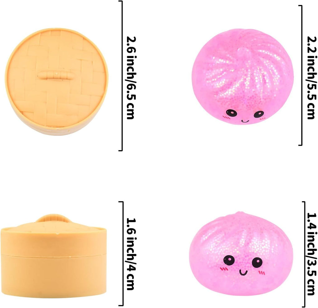 6 PCS Glitter Smiling face Colorful Dumpling Stress Balls Fidget Sensory Toy,Squeeze Dough Ball Stress Relief Hand Toy,Bun with Food Steamer Stretchy Desk Toys