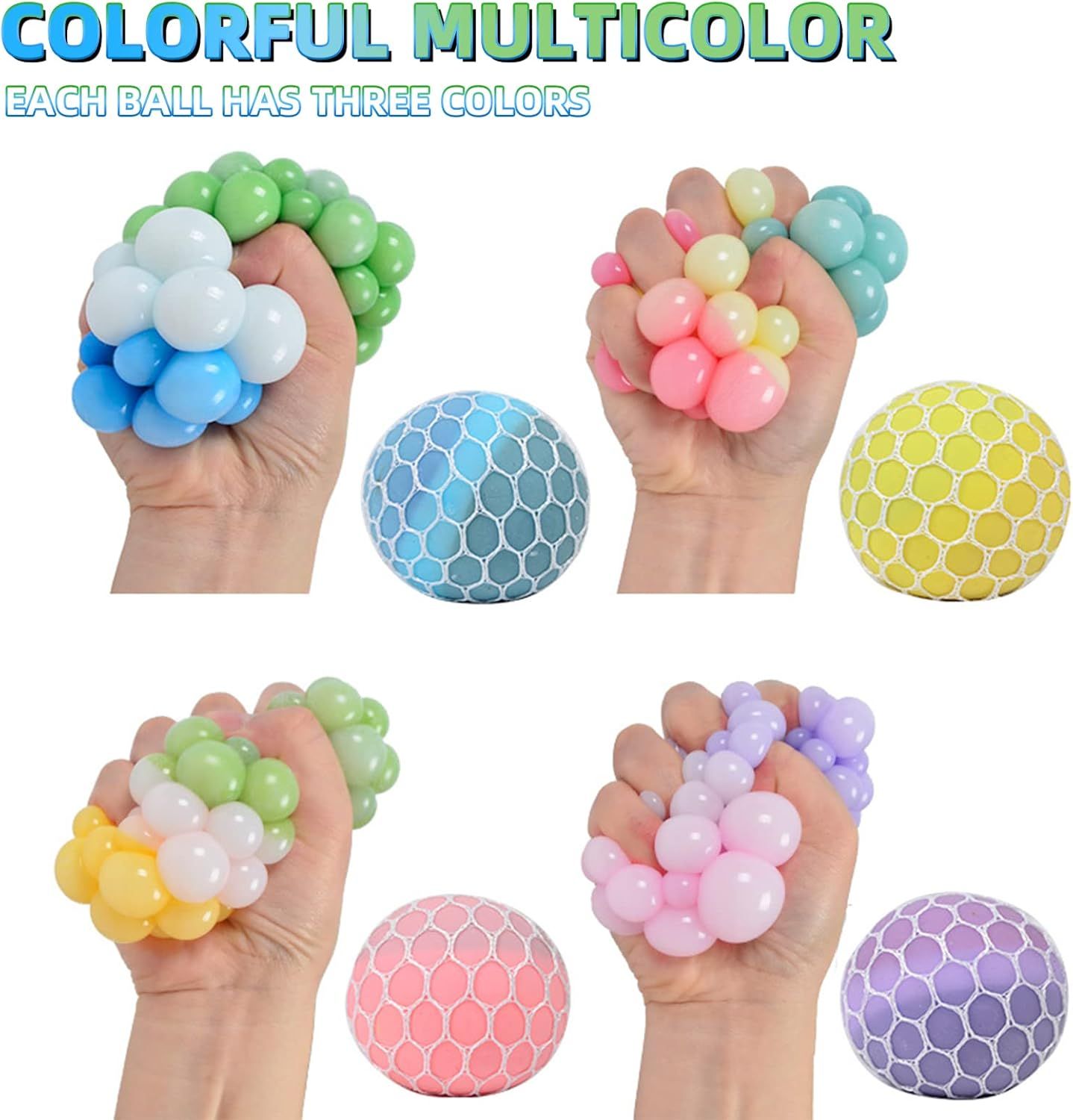 4 PCS Colorful Mesh Grape Stress Balls - Squeeze Color Change Fidget Toys for Stress Relief and Hand Exercise