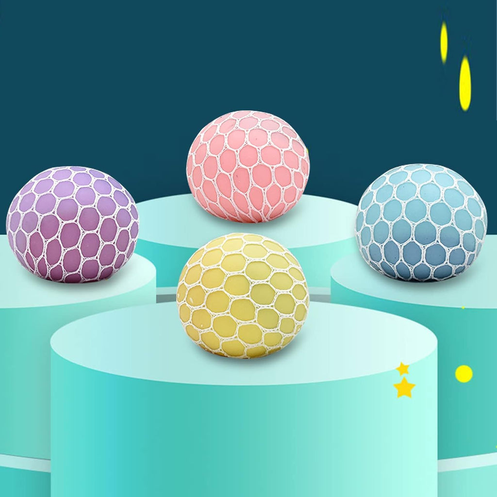 4 PCS Colorful Mesh Grape Stress Balls - Squeeze Color Change Fidget Toys for Stress Relief and Hand Exercise