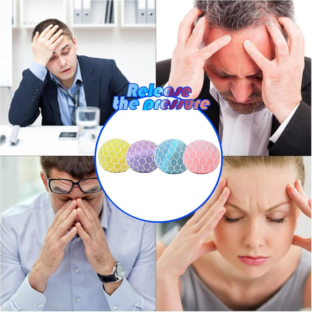 4 PCS Colorful Mesh Grape Stress Balls - Squeeze Color Change Fidget Toys for Stress Relief and Hand Exercise