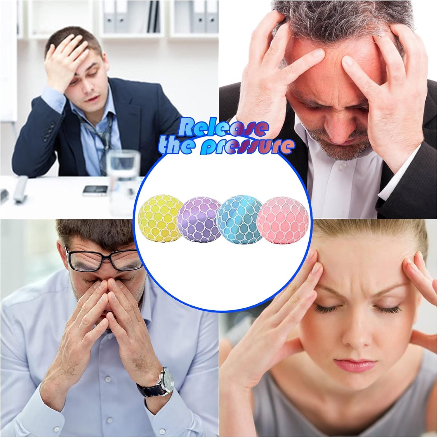 4 PCS Colorful Mesh Grape Stress Balls - Squeeze Color Change Fidget Toys for Stress Relief and Hand Exercise