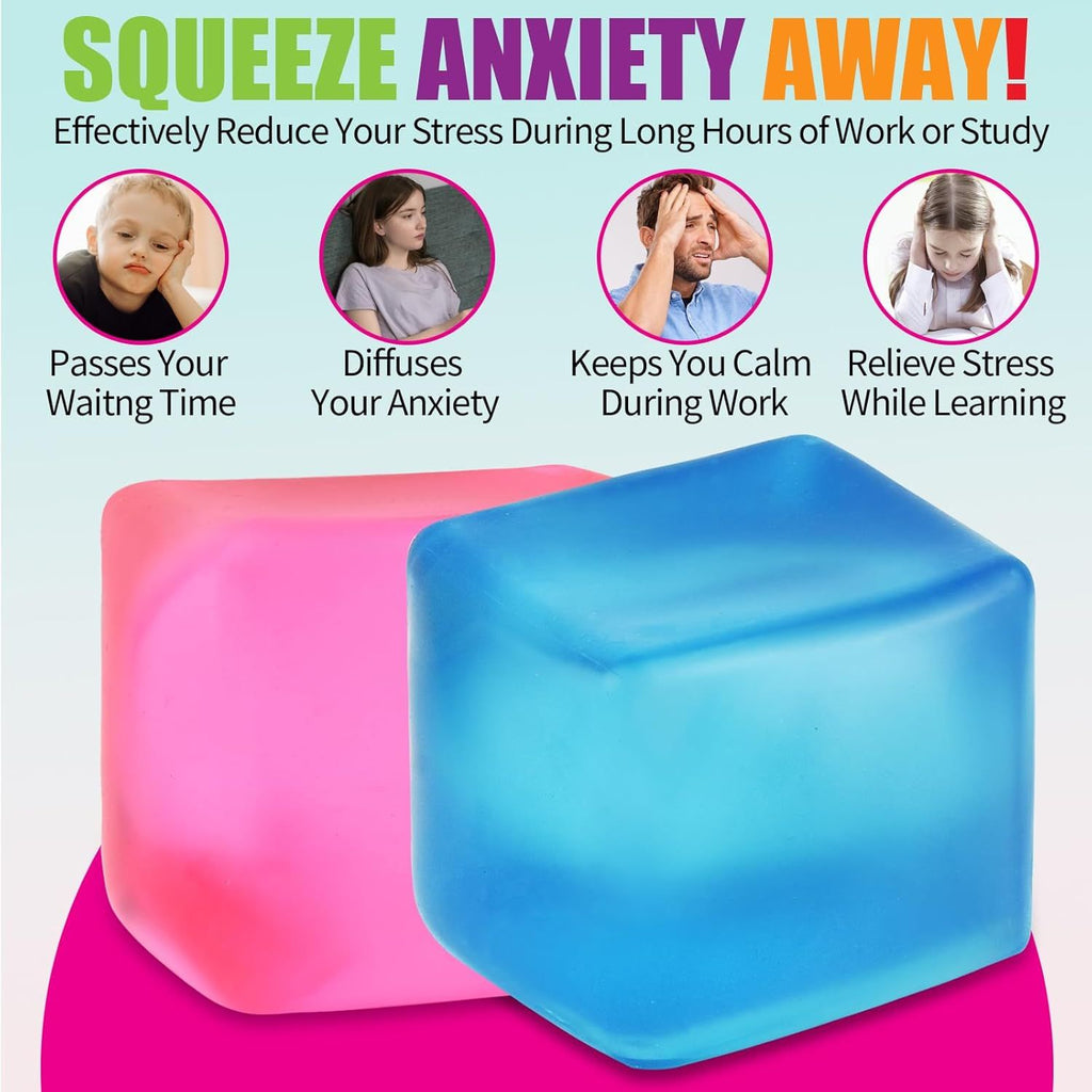 Giant Stress Cube - 3.15" Cube-Sensory Fidget Squeeze Toy with Super Solid Squish-Slow Rising Ice Cube Stress Balls-Stress Relief Hand Toy (Blue)