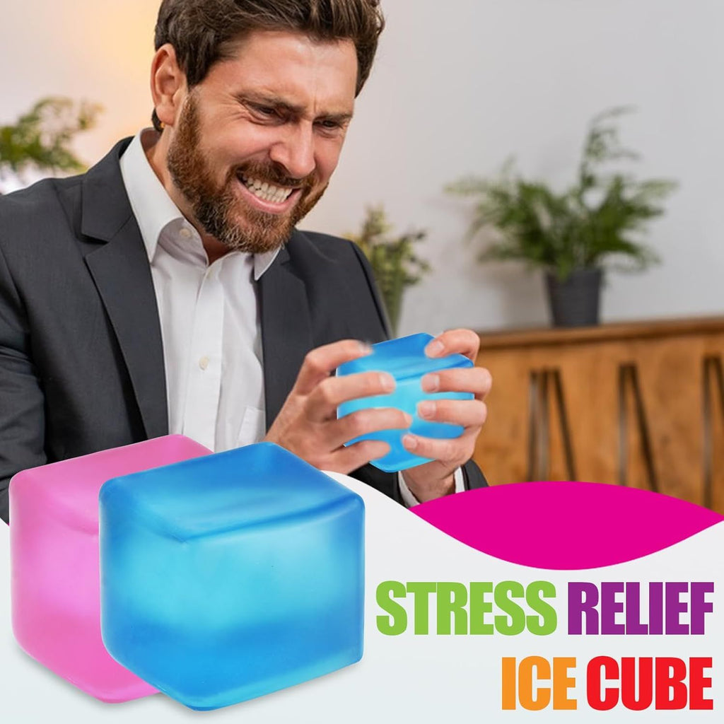 Giant Stress Cube - 3.15" Cube-Sensory Fidget Squeeze Toy with Super Solid Squish-Slow Rising Ice Cube Stress Balls-Stress Relief Hand Toy (Blue)