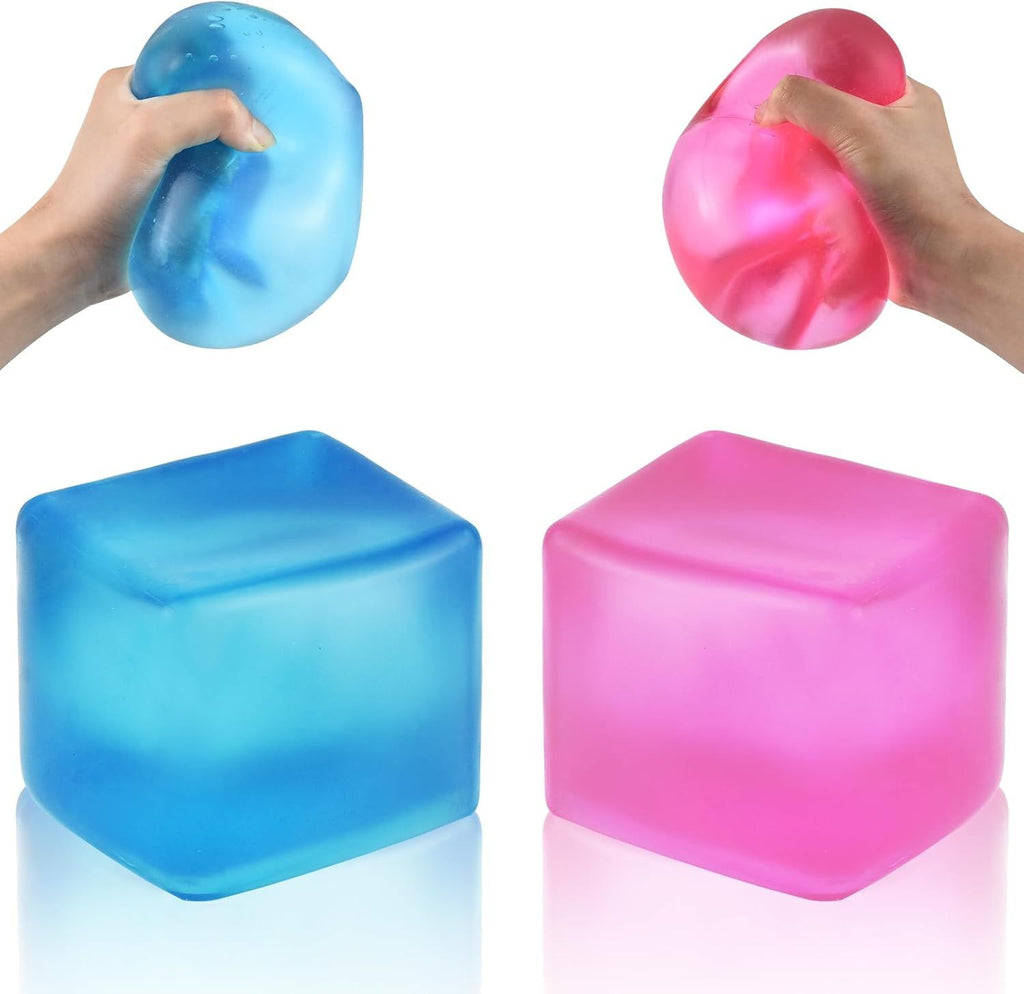 Giant Stress Cube - 3.15" Cube-Sensory Fidget Squeeze Toy with Super Solid Squish-Slow Rising Ice Cube Stress Balls-Stress Relief Hand Toy (Blue)